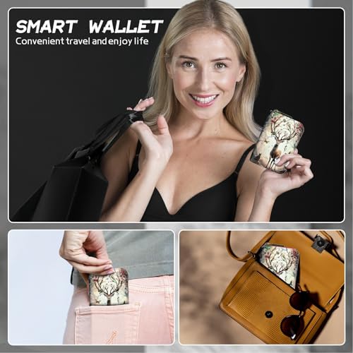 Image of Cute Credit Card Holder with Zipper, Decorative Deer Butterfly RFID-Blocking Card Case Small Wallet for Women Men, Multi-slot Card Organizer Case Travel Accordion Wallet