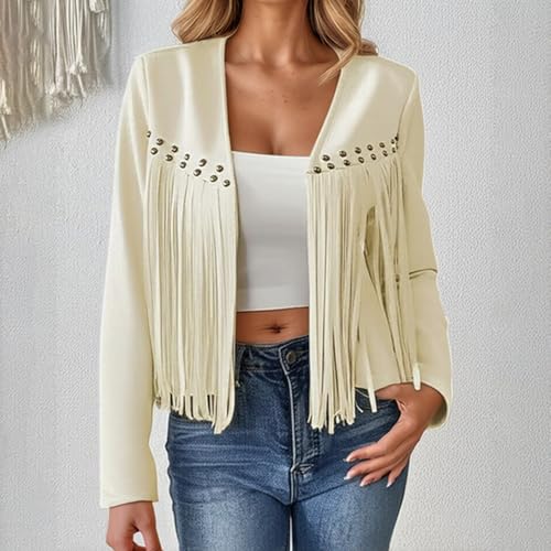 Faux Suede Jacket Women Fringe Jacket Cropped Coat Western Cowgirl Outfit - image 2