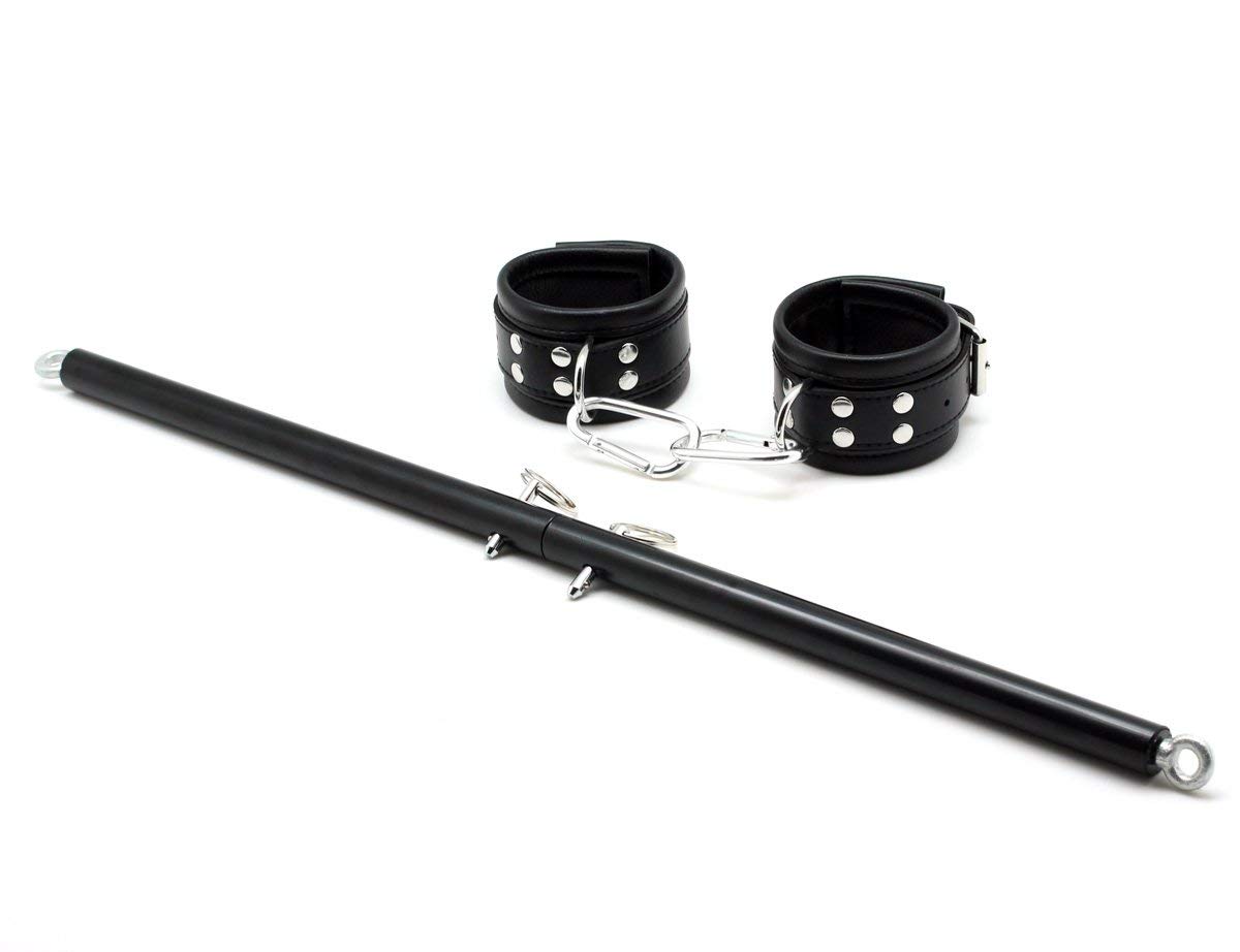 SMspade Barre d'écartement en Acier Inoxydable réglable - Barre d'écartement avec Bandes de retenue pour Poignets (Noir 2 Menottes)
