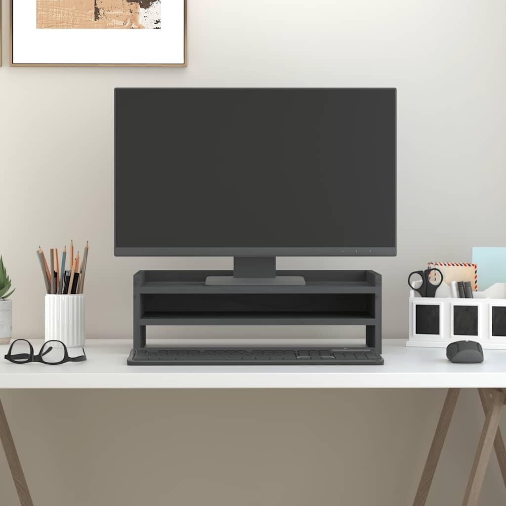 Mangloder - Supporto per monitor in legno di pino massiccio, 50 x 24 x 16 cm, per lavoro ergonomico in casa, ufficio, organizer da scrivania, vano portaoggetti, gestione dei cavi, soluzione stabile