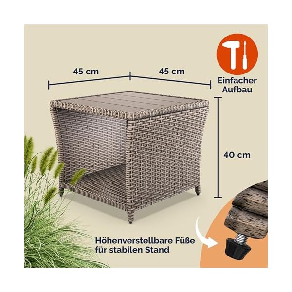 CASARIA Polyrattan Beistelltisch mit WPC-Platte Creme