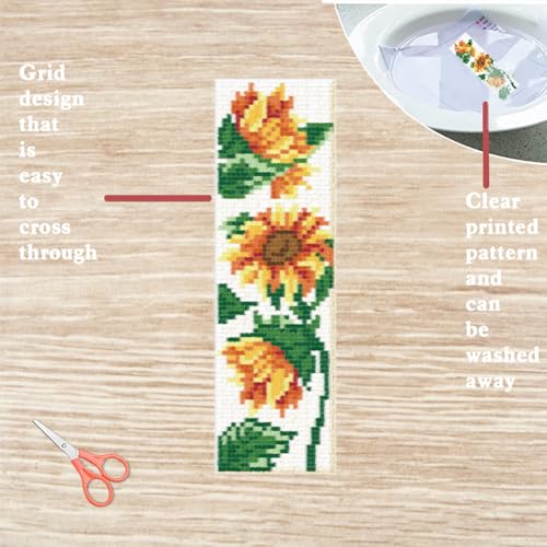 Image of FREEBLOSS 6 Set Sunflower Cross Stitch Bookmark Kits DIY Bookmarks Cross Stitch Kits Stamped Embroidery Bookmarks for Beginners Cross Stitch Projects for Book Lovers Embroidery Stitches Kit