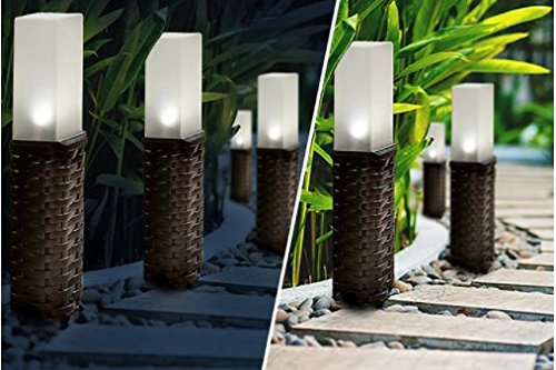 Wireless Rattan Effect Led Solar Post Lights, Large 4 Piece Pack By