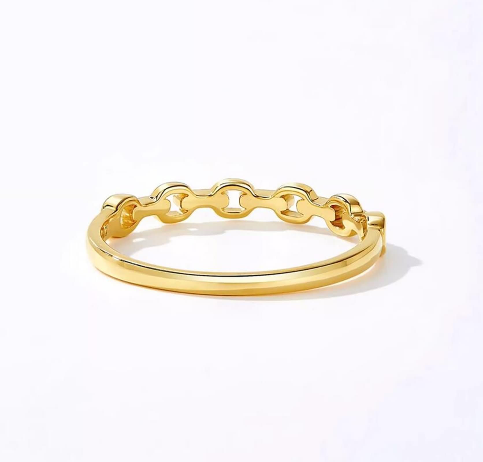 Anillo de compromiso de oro amarillo de 9 quilates, 14 quilates, 18 quilates, cadena hueca con diamante de 0,05 quilates