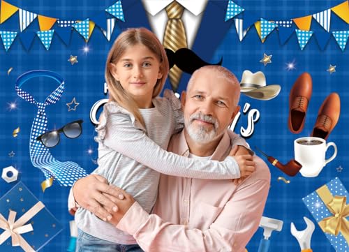 DHXXSC 8X6FT Happy Father's Day Backdrop Large Blue Shirt Background Backdrops Banner for Father Party Decorative Banner Photo Booth Prop Supplies DH-409 by DHXXSC - Used condition - Image 3