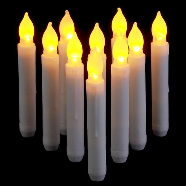 Supmaker LED Candle Light, 12PCS Battery Operated Flameless LED Taper Candles Light for Wedding Birthday Churches Party Decorations Yellow, 0.79 x 6.5 Inch