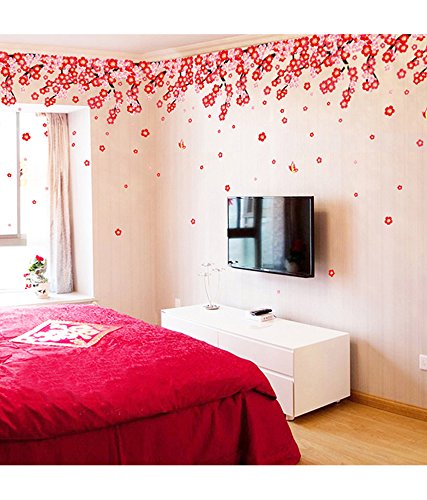 Image of Decals Design 'Flowers Pink and Red Romantic Cherry' Wall Sticker (PVC Vinyl, 50 cm x 70 cm), Multicolour