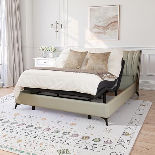 HIGREENA Adjustable Bed Frame Queen Size, Bed Base with Massage, USB Ports & Under-Bed Night Light, Adjustable Bed Base with Storage Pocket, Wireless Remote Control, Zero Gravity