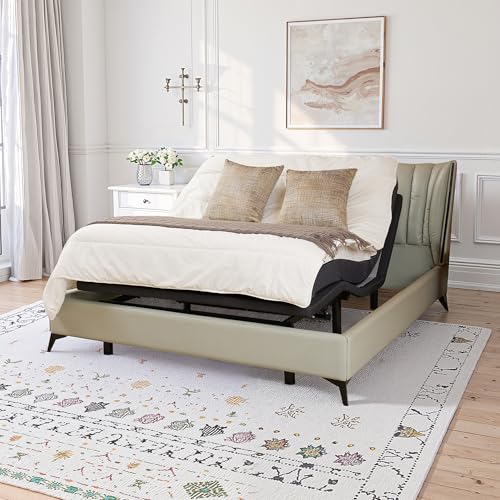 HIGREENA Adjustable Bed Frame Queen Size, Bed Base with Massage, USB Ports & Under-Bed Night Light, Adjustable Bed Base with Storage Pocket, Wireless Remote Control, Zero Gravity