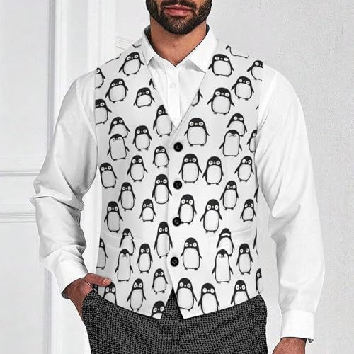 Funny Penguins Suit Vest for Men Slim Fit Tuxedo Waistcoat Button Down V Neck Business Dress Coat4