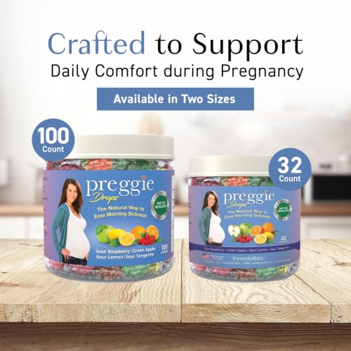 Image of Preggie Drops Pregnancy Nausea Lozenges with Essential Oils & Fruit Extracts, Morning Queasiness Lozenges for Pregnant Women, Natural Sour Drops Variety Pack, 100 Count
