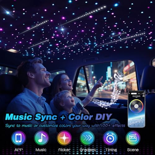 Image of 32W Starlight Headliner Light,1300pcs 9.8ft Dual Port Dual Color LED Star Ceiling Fiber Optic Light Kit APP /Remote Control White Shooting Star,for Car /Home /Party