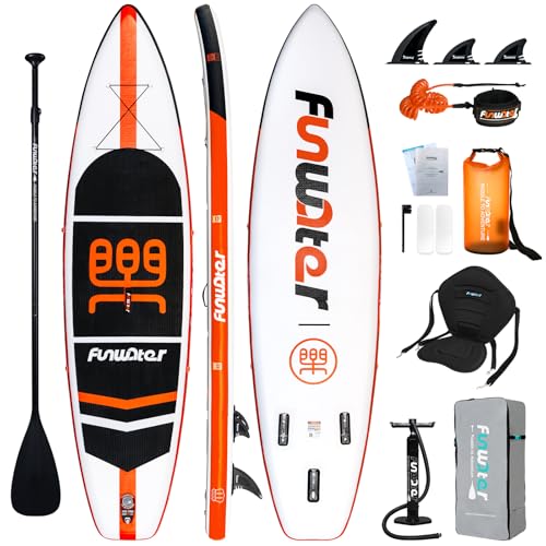 FunWater 10'6' & 11'6' Stand Up Paddle Board Multifunktionale Paddelboards mit Flossen, Knochleine, SUP Pump, Paddel, Sup-Rucksack, Für Aller Könnensstufen (11'-KEILSCHRIFT Elite)