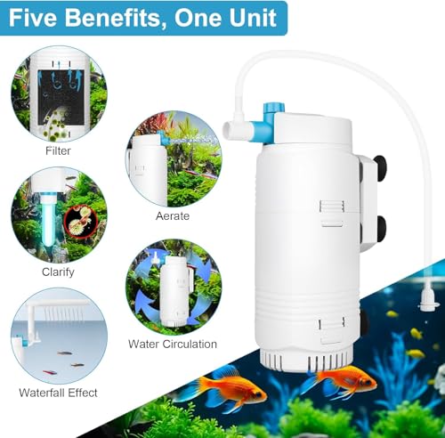 Image of 136GPH Aquarium Filter with U-V Light and Timer for 10-40 Gal Tank | For 10-40 gal small tanks; adjustable flow, direction control, aeration and daily U-V timer