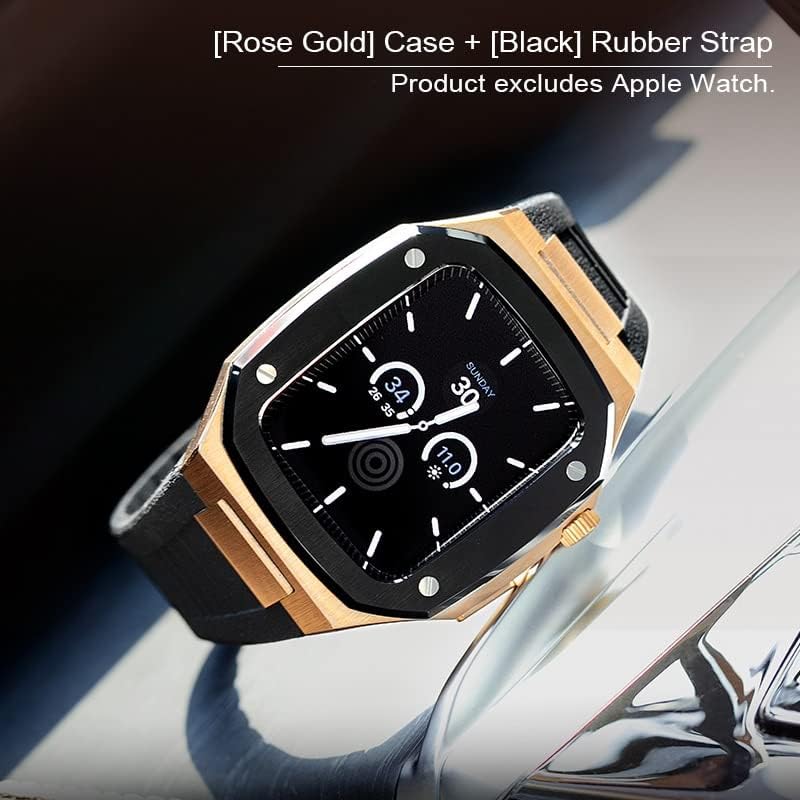 ekins rubber strap for apple watch band 6 se 5 4 44mm luxury modification kit for iwatch 8 7 41mm 45mm noble metal bezel silicone band color 10mm g