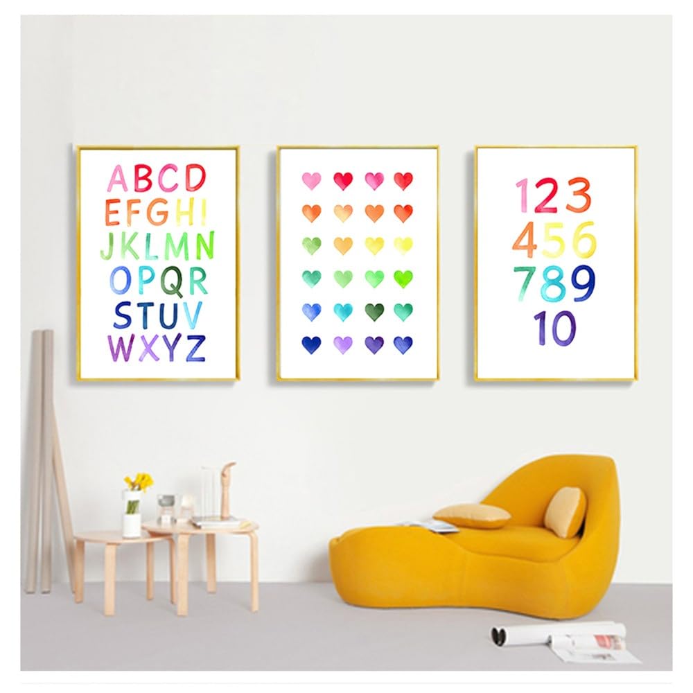 MIVINC 3 Pieces-Abstract Art Prints Poster Kids Wall Art Canvas Prints Neutral Nursery Watercolor Rainbow Alphabet Paintings Home Room Decoration Artwork-50 * 70cm (No Frame)