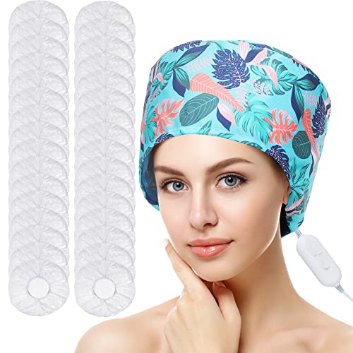 51 Pieces Hair Steamer Deep Conditioning Heat Cap Scalp Nourishing Thermal Hair Cap 50 Pieces Disposable Shower Caps Clear Plastic Shower Cap Elastic Waterproof Shower Cap for Spa Salon Home Hair Care