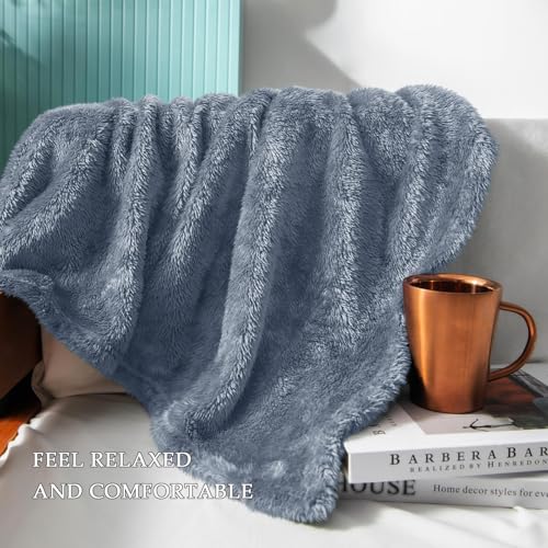 Image of Exclusivo Mezcla Plush Fuzzy Fleece Bed Blanket Queen Size, Super Soft, Fluffy and Warm Blankets for Couch, Bed, All Season (Stone Blue, 90x90 Inches)