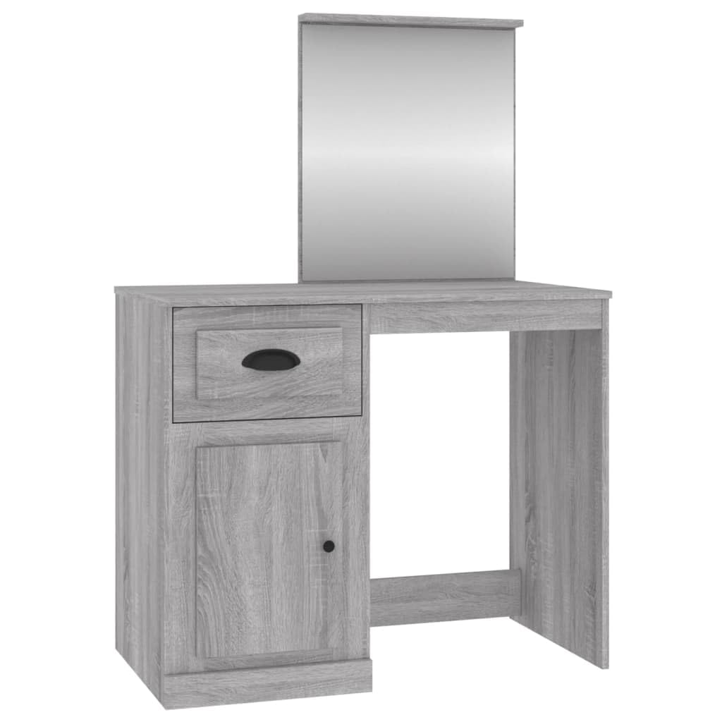 Schminktisch Mit Spiegel Grau Sonoma 90x50x132,5 cm | Holzwerkstoff, Stabil, Feuchtigkeitsbestandig, Viel Stauraum, Mit Anleitung