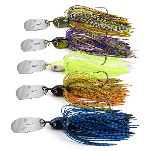 MadBite by KastKing Bladed Jig Fishing Lures 5 pc Multi-Color Kits Irresistible Vibrating Action Sticky-Sharp Heavy-Wire Needle Point Hooks 3/8 oz Sizes Includes Storage Box