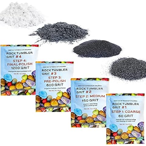 Rock Tumbler Grit and Polish Refill Kit - 4 Bags Sample Pack, 4-Step Tumbling Refill Media Kit, Works with Any Rock Polisher, Rock Tumbler Supplies Cover