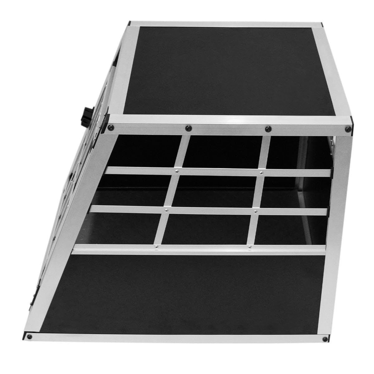 Cage de Transport en Aluminium 50 x 54 x 69 cm - 1 Porte - Angle 65° Avant et 90° Arrière - Parfaite pour Voyage Trajet Animaux Petit Format Sécurité Toutout Chien Chat Lapin [Tapis de Sol Inclus]