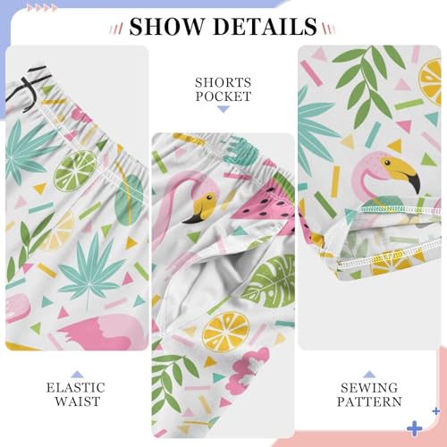 Flamingo Palm Leaf Fruits Boys Long Pants Soft Trousers Elastic Waist Kids Lounge Bottoms with Pockets S-XL4