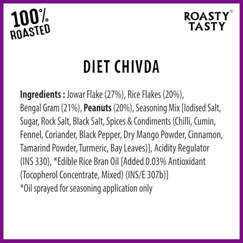 Image of Roasty Tasty Diet Chivda | Gluten-Free Roasted Chiwda with Rice & Jowar Flakes | No Onion No Garlic Millet Namkeen | Light & Crunchy Tea-Time Roasted Non Fried Snack | Low Calorie Palm Oil Free Namkeen | 100g x 4 Packs | Indian Mixture