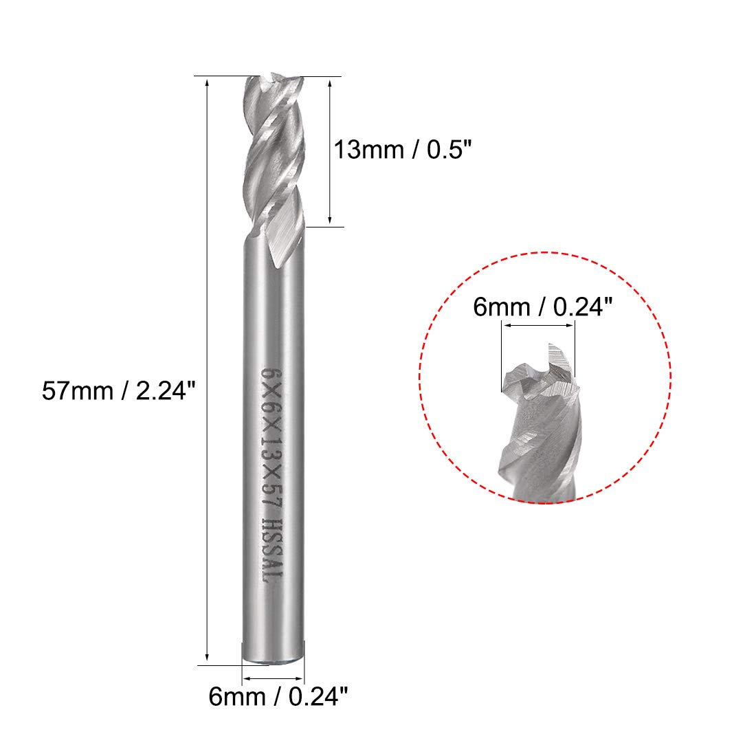 uxcell 10PCS High Speed Steel HSS-AL 3 Flute Straight End Mill Cutter CNC Router Bits, 6 x 6 x 13mm