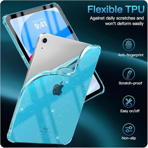 Image of MOCA Case for iPad 6th 5th Generation (iPad 9.7 inch, 2018 /2017), AIR 2 Impact Resistant, Slim, Lightweight Glitter Case (Blue, ipad 9.7 inch)