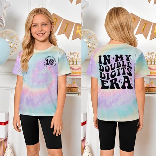 Image of IZYJOY in My Double Digits Era Shirts Girls 10th Birthday T-Shirts 10 Years Old Birthday Party Short Sleeve Summer Tee Tops