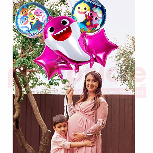 Image of Propsicle Birthday Baby Shark Decorations Foil Pink Balloon Pack of 5 Set For Baby Shark Theme Kids Party Princess Kids Helium Foil Balloon Item.