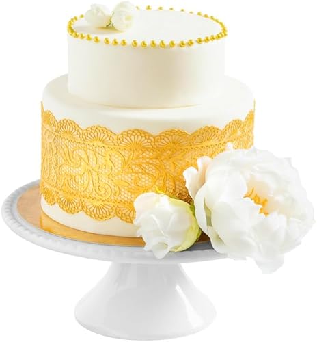Encaje prefabricado para tartas – ORO – Decoración de encaje comestible para tartas – Decoración de azúcar para pasteles – Cinta comestible –