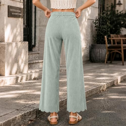 Corduroy Pants Women Scalloped Hem Brown Wide Leg Pants Loose Trousers - image 3