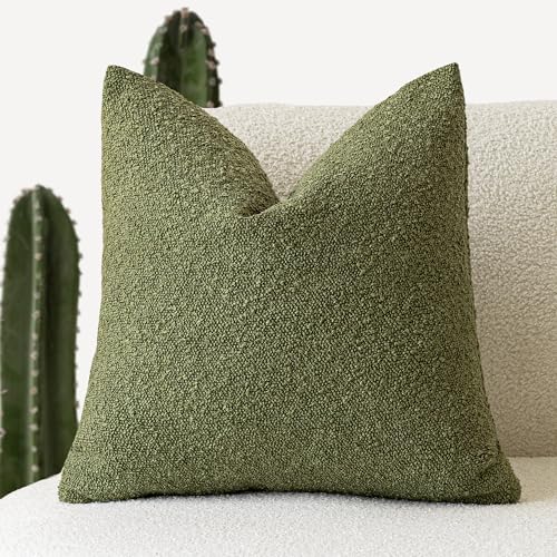 Image of Foindtower Textured Boucle Throw Pillow Covers Accent Solid Pillow Cases Cozy Soft Decorative Couch Cushion Case for Chair Sofa Bedroom Living Room Home Decor, 20 x 20 Inch,Green