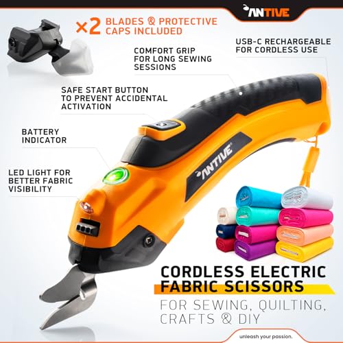 Image of Electric Scissors for Fabric with Safety Switch - Ergonomic Cordless Electric Fabric Scissors - Rechargeable Electric Fabric Cutter for Sewing, Crafts, Quilting & DIY