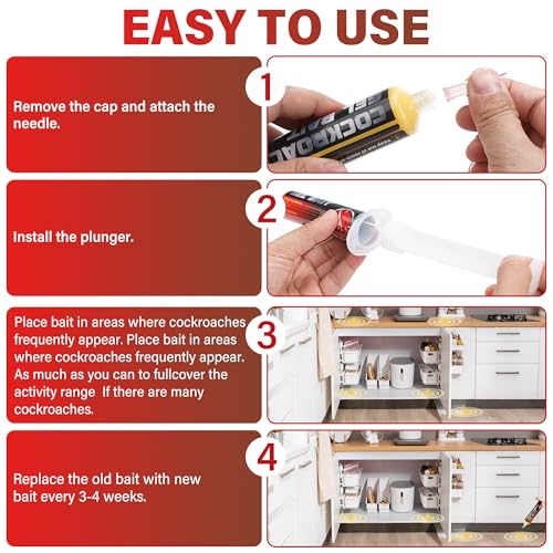 Image of 6 Tubes Cockroach Gel, Natural Formula Roach Gel with 2 Plunger | for American, German Roach Species, Long-Lasting for Kitchen Bathroom Indoor Outdoor & Hidden Areas, Pet & Kids Safe, 30Grams