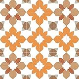 HOMETITUTE 10PCS Peel and Stick PVC Floor Tile Stickers, Retro Orange Floral Pattern Vinyl Flooring Decals for Bathroom Kitchen Laundry Room Decor, 12x12 Inch Waterproof Self-Adhesive Tiles