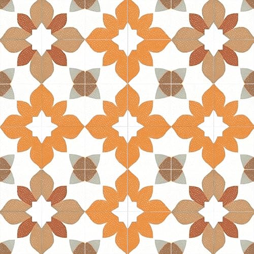 HOMETITUTE 10PCS Peel and Stick PVC Floor Tile Stickers, Retro Orange Floral Pattern Vinyl Flooring Decals for Bathroom Kitchen Laundry Room Decor, 12x12 Inch Waterproof Self-Adhesive Tiles by HOMETITUTE - Used condition - US$23.19
