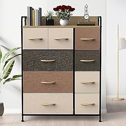 Oferta Cajoneras Armarios Cajonera para Armario, Cómoda Dormitorio 9 Cajones de Tela con Parte Superior de Madera, Cajas organizadoras para Pasillo, 80 x 29 x 106 cm, Vintage Gris-rosa-blanco