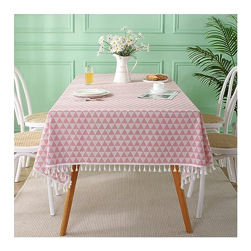 Nappe de table anti tache rose protection impermeable polyester triangles 140x200