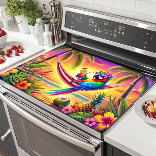 Image of HOMETITUTE Summer Stove Top Cover 28x20 Tropical Parrot Sunset Heat Resistant