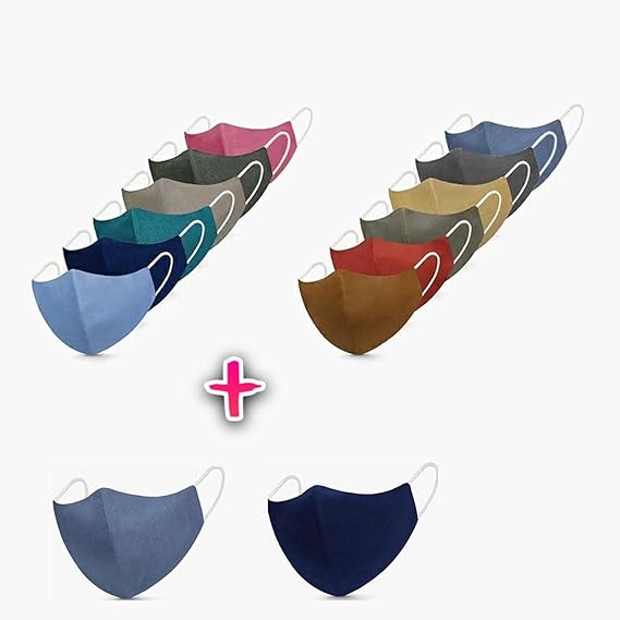 SEAS WORTH Pure Cotton Skin Friendly & Washable Fabric, Light Weight & Comfortable Adjustable Mask Without Valve for Women / Men Pack of 12 with 2 free ( Multicolour)