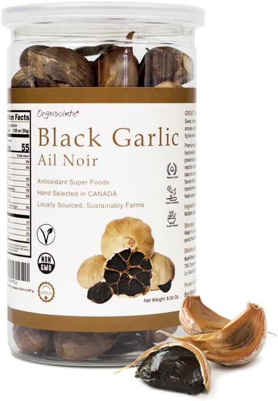 Orgnisulmte Canada Black Garlic Fermented for 90 Days 100% Natural Multi Clove Garlic Hand Selected in CANADA,Ready to Eat 8 oz