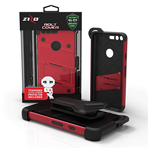Zizo Bolt Series Google Pixel Xl W/ [Screen Protector] Kickstand [12 Ft. Military Grade Drop Tested] Holster Clip (Red/Black) #TOP5