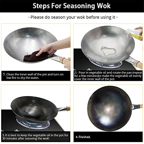 Wok con mango de madera para cocina tradicional 30 cm miniatura 5