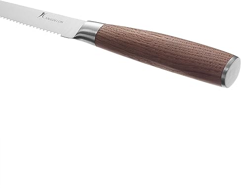 Miniatura 5 de kangdelun Natura Series - Juego de 8 cuchillos dentados para carne de 4.5 pulgadas, acero inoxidable de alto carbono, mango de madera