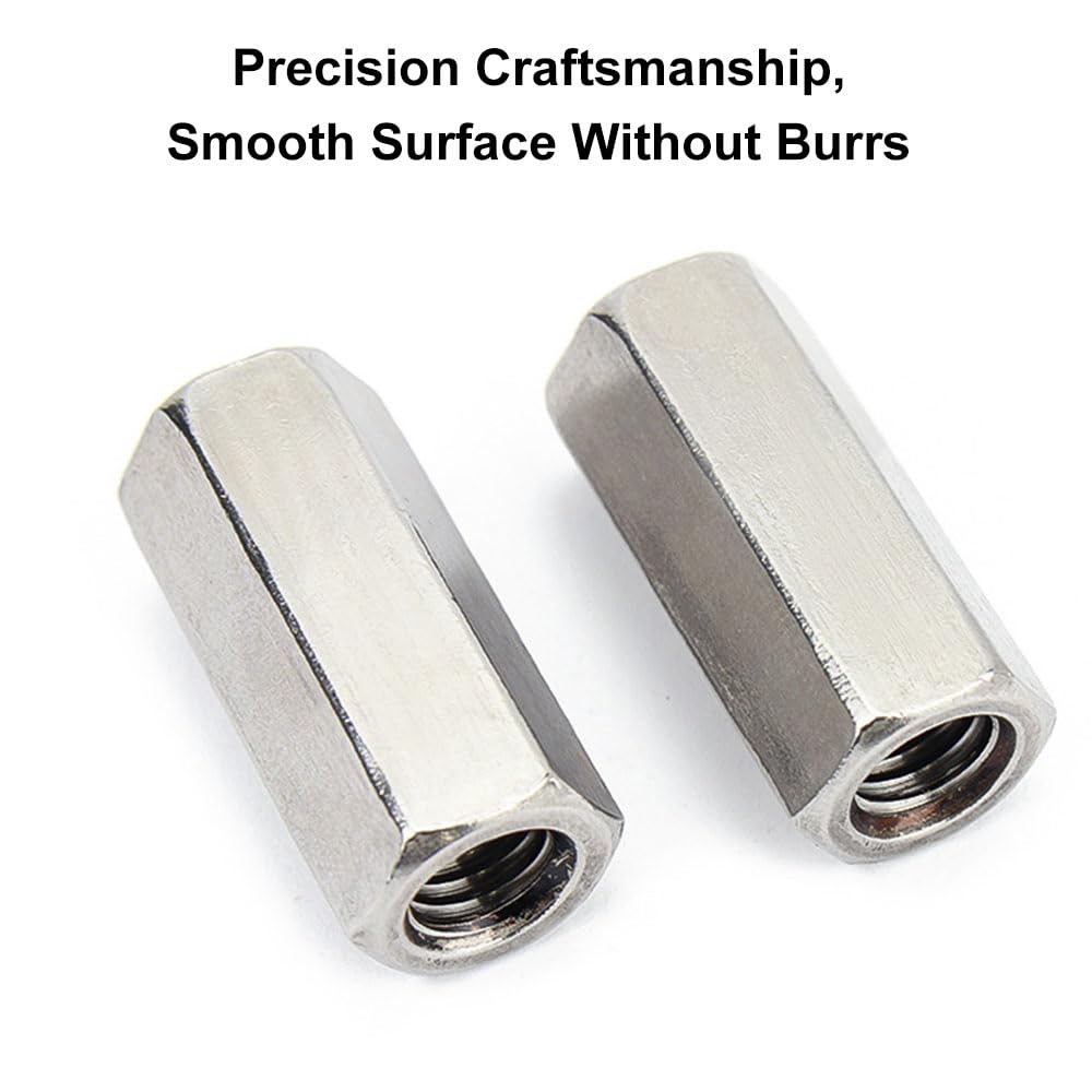 M8 x 1.25-Pitch x 25mm Long 304 Stainless Steel Hex Rod Coupling Nuts Metric Threaded Connectors for Industrial Constructor Workshop 2Pcs - Image 4