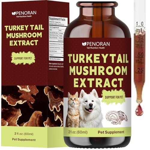 Extracto de Hongo de Pavo - para Gatos y Perros: Ayuda a Regular el Sistema inmunológico y actúa como antioxidante. Adecuado para Mascotas débiles, ancianas, con Baja energía y postoperatorias.
