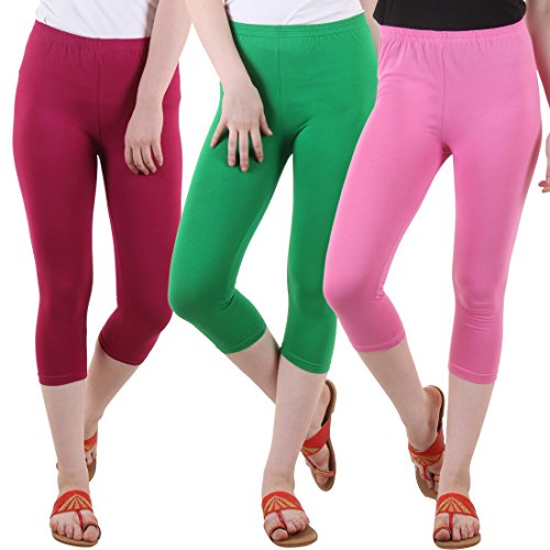 Image of DIAZ Women's Super Combed Cotton Elastane Stretch Slim Fit Printed Capri -Pack of 3